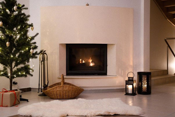 a fireplace in a home living room.